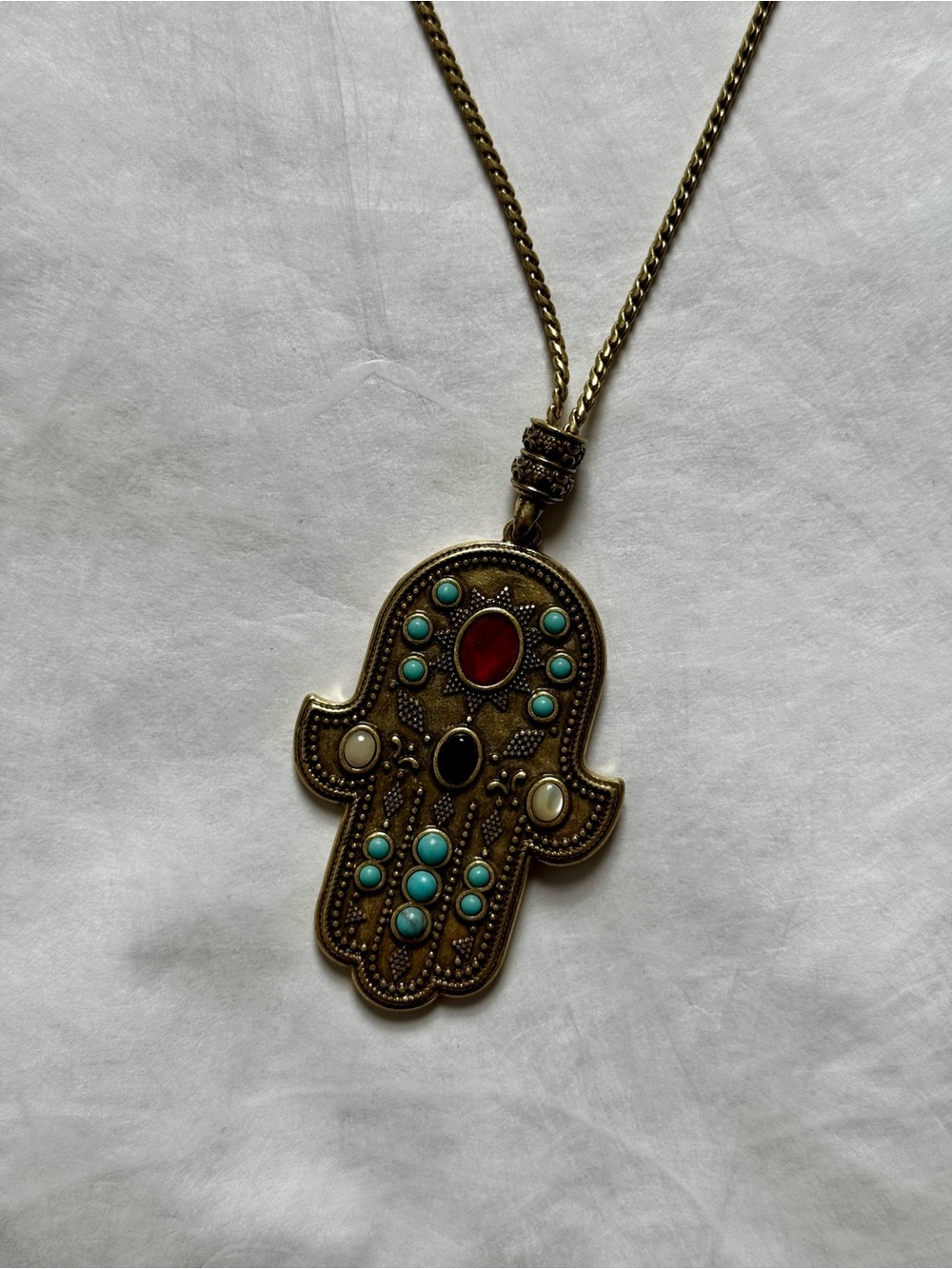 Lucky Brand Hamsa Pendant Necklace with Turquoise and Amber Accents - NWT